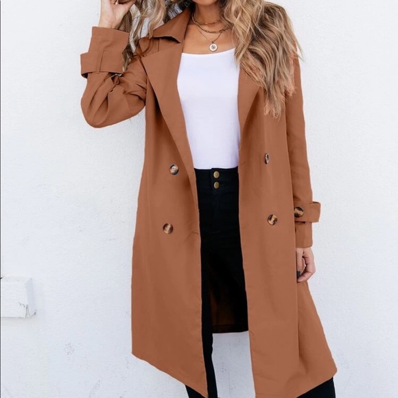 Brown lapel collar light weight trench coat - Picture 3 of 6
